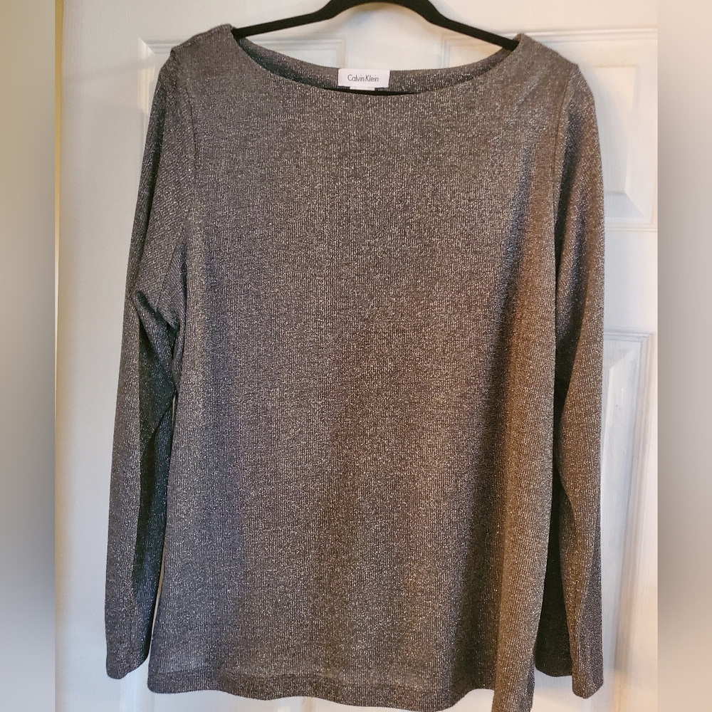 Calvin Klein Metallic 2X silver long sleeve pullover